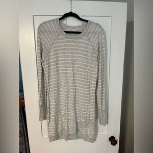 Athleta Gray and White Stripe Tunic Sweater Dress Medium